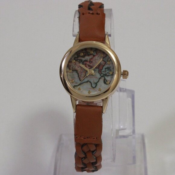 Accutime Ladies Casual Quartz Watch Map Dial Gold Tune Braided Strap 24mm - Picture 3 of 13